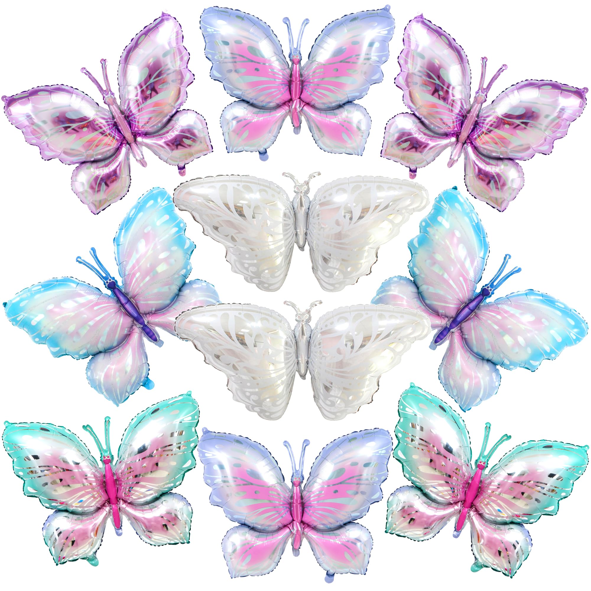 ROPCIA 10 PCS Butterfly Balloons, Gradient Giant Butterfly Foil Mylar Balloon Butterfly Birthday Decorations for Butterfly Theme Birthday Party Wedding Shower Party Decoration Supplies