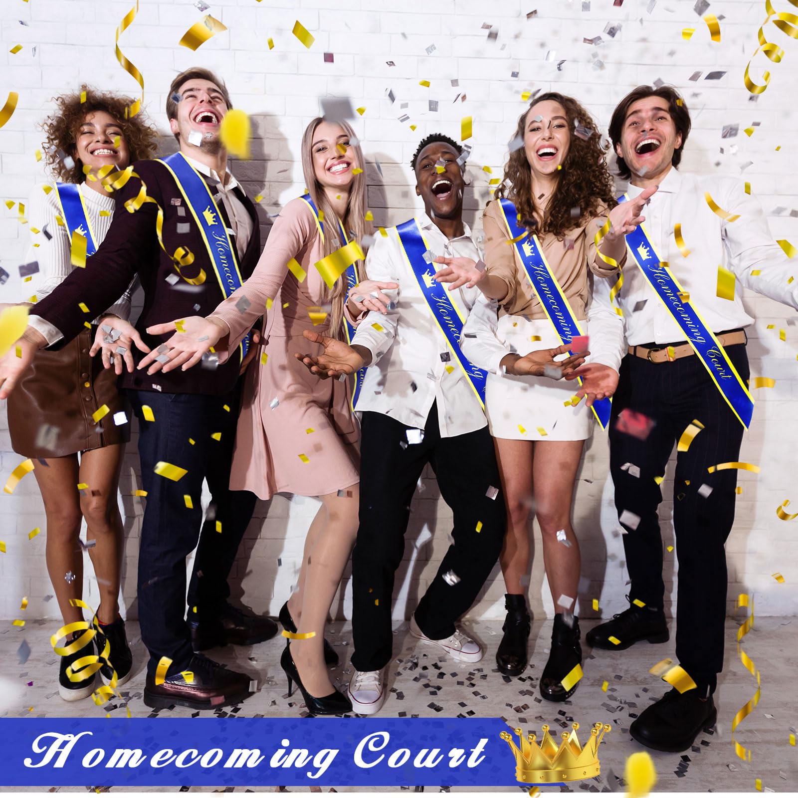 Lasnten 14 Pcs Homecoming Party Prom Sashes, Including 12 Pcs Homecoming Court Sashes and 2 Pcs Crown Prom King and Queen Sashes for Homecoming School Party Accessories (Blue, Gold)