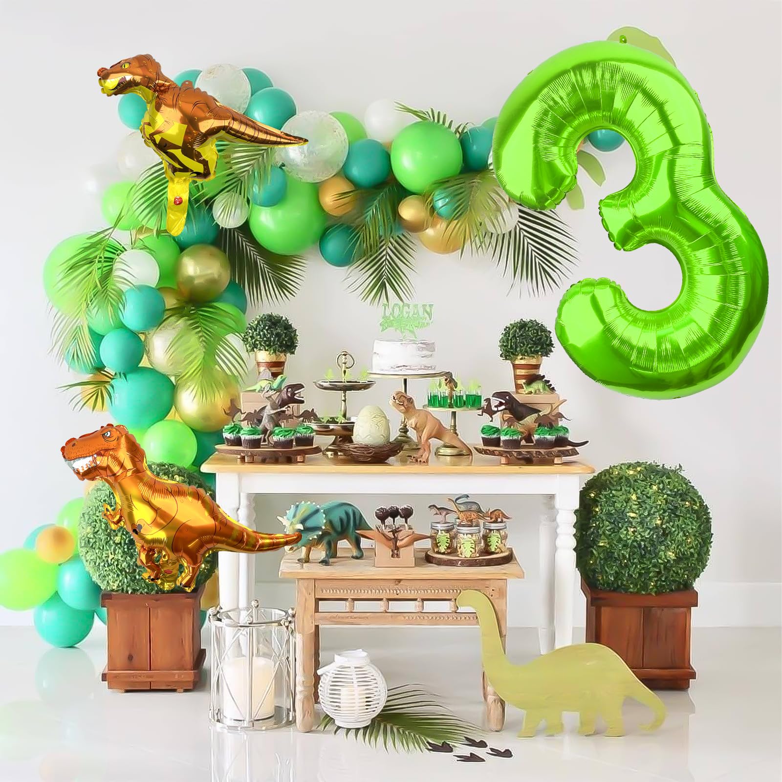 LEBERY Dinosaur Number 3 Ballloon, 40 Inch Green Number 3 Balloon, Mini Dino Foil Balloons Baby Dinosaur Balloons for Kid Dino Theme Jungle 3rd Birthday Baby Shower Party Decorations