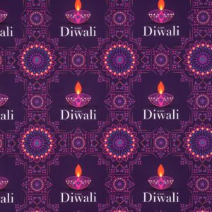 RUSPEPA Diwali Wrapping Paper Roll - Mini Roll - Purple Oil Lamp Pattern Great for Diwali, Holiday and Party - 17 Inches X 32.8 Feet