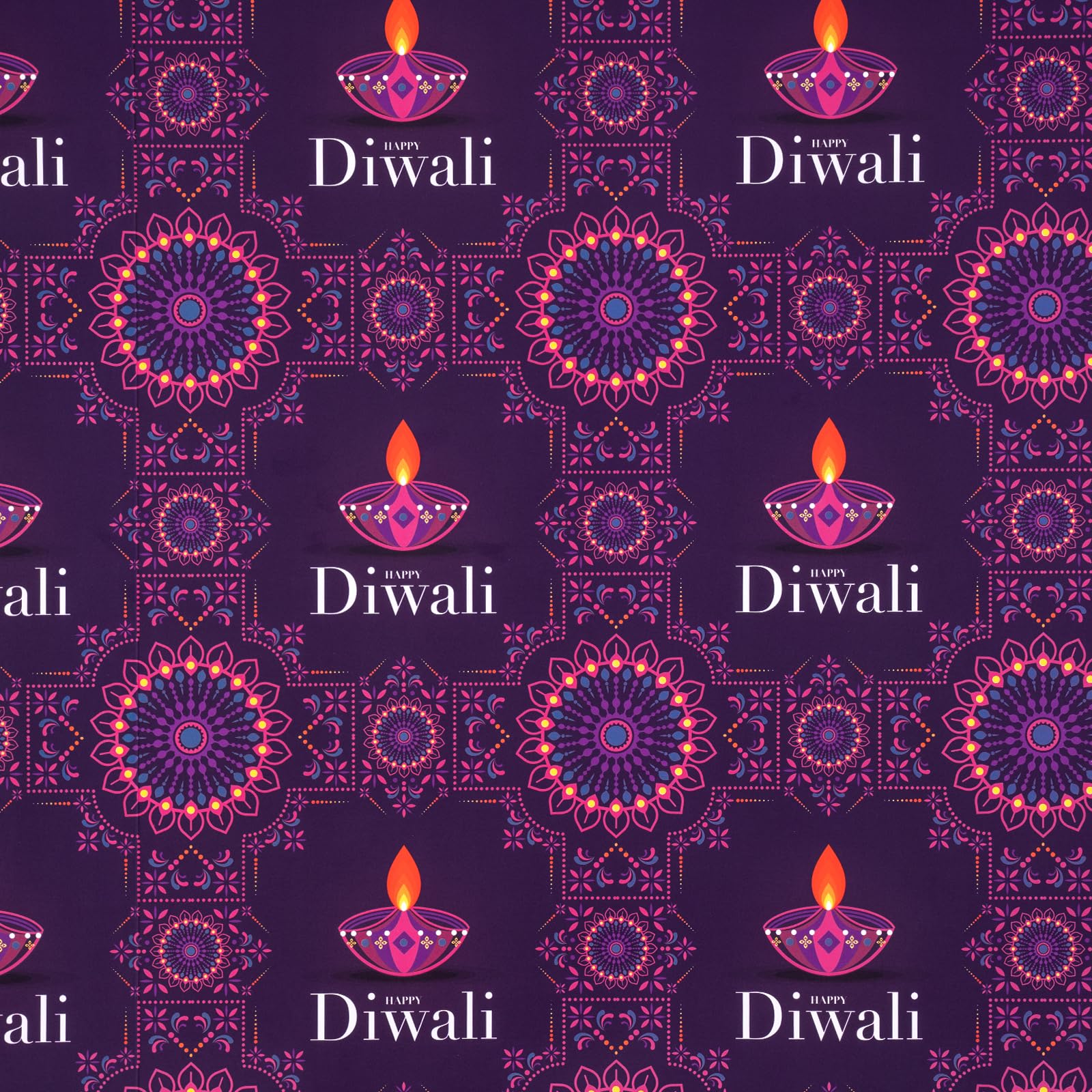 RUSPEPA Diwali Wrapping Paper Roll - Mini Roll - Purple Oil Lamp Pattern Great for Diwali, Holiday and Party - 17 Inches X 32.8 Feet