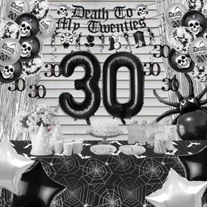 TSVATE Death to My 20s Decorations, 30th Birthday Decorations for Him, Rip to My 20s Birthday Decorations, Black 30th Birthday Decorations, 30 Balloon Numbers, Table Cloth, Cheers to 30 Years Dirty 30