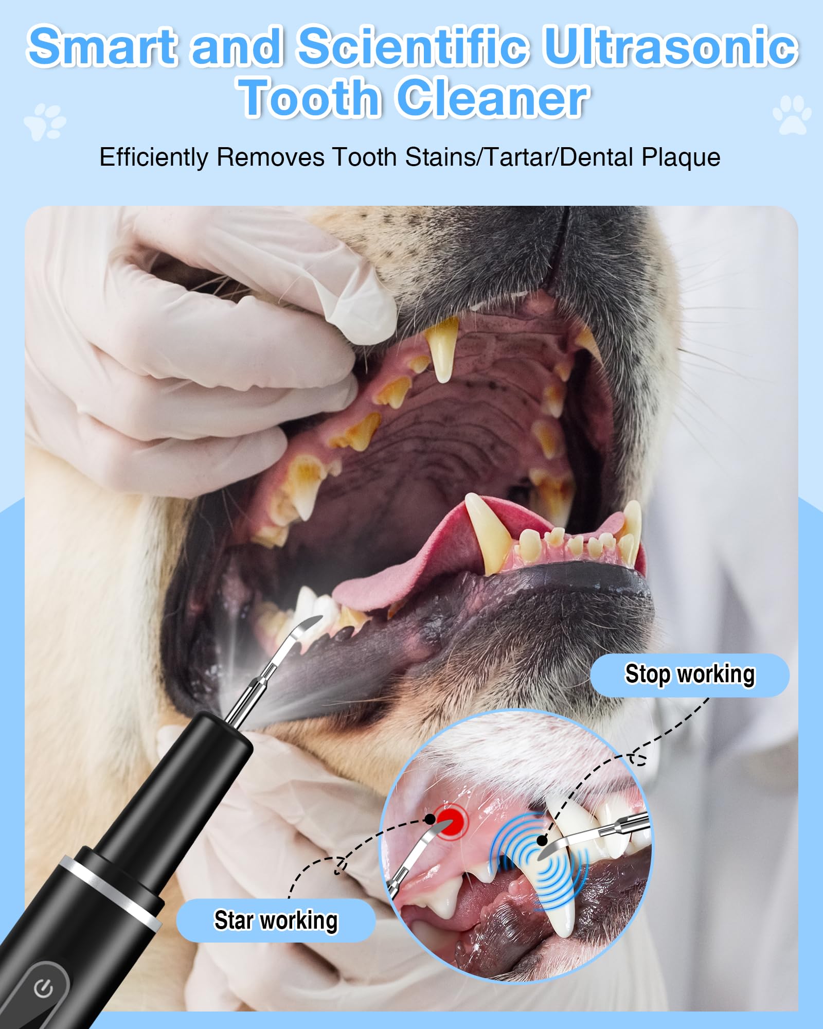 YXFAIRY Dog Tartar Remover for Teeth, Dog Plaque Remover for Teeth, Dog Ultrasonic Teeth Cleaner Toothbrush for Dog Cat, Teeth Cleaning Kit -Tartar Remover for Teeth Stains (Black, 8.46 in)