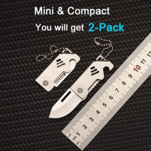 Joy-Touch 2 Pack Small Pocket Knife for Men Women, Mini Keychain Knife, EDC with Bottle Opener(420 Stainless Steel Blade)