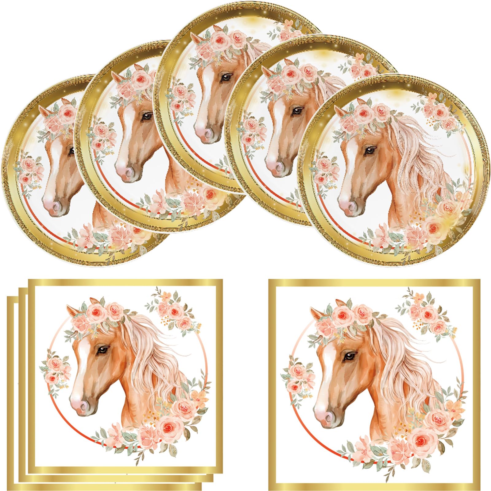 Horse Birthday Party Supplies, 20 Plates and 20 Napkins, Cowgirl Wild Horse Birthday Party Baby Shower Decorations Supplies Paper Plates Napkins for Girls Kids 20 Guests