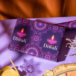 RUSPEPA Diwali Wrapping Paper Roll - Mini Roll - Purple Oil Lamp Pattern Great for Diwali, Holiday and Party - 17 Inches X 32.8 Feet