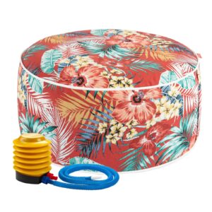 in4 care outdoor/indoor inflatable ottoman pouf d20 xh9, all weather round footstool with foot pump, water repellent portable footrest with handle for patio garden camping travel-chili red floral