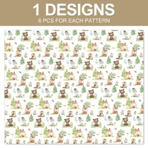 JarThenaAMCS 6 Sheets Woodland Animal Wrapping Paper -Not Roll- Watercolor Forest Jungle Animal Gift Wrap Paper Folded Flat DIY Art Craft Paper for Party Packaging, 39.4 x 27.6 Inch