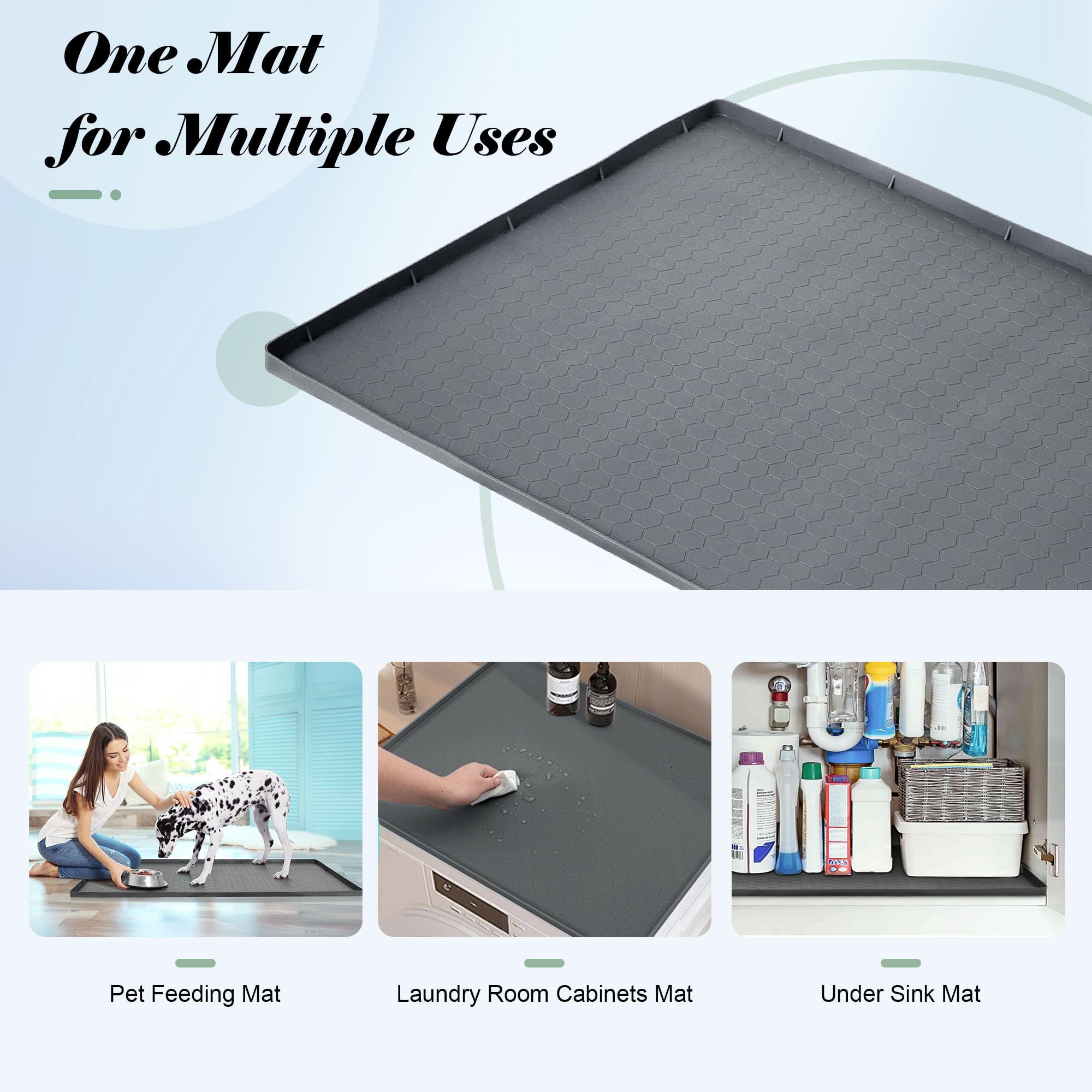 25” x 19” Waterproof Under Sink Mat for Bathroom/Kitchen - Silicone Cabinet Liner Shelf Protector Organizer,Leaks Flexible Drip Tray- Holds 3.5 Gallons - Dark Gray