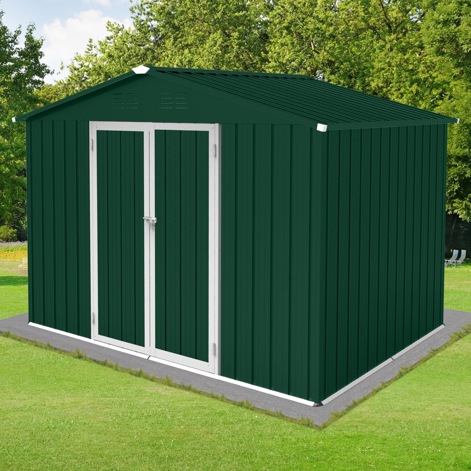 Jintop 6x8 FT Outdoor Storage Shed with Punched Vents and Hinged Door/Padlock,Metal Aluminum Garden Sheds w/Waterproof Roofs,Easy to Assemble,for Bike, Barbeque,Tool,Green+White