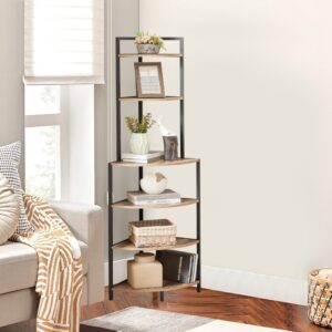 JOIN IRON Freestanding Corner Shelf, Industrial Style 6-Layer Corner Bookshelf with Metal Frame, Suitable for Corner bookcases in Small Spaces, bedrooms, Living Rooms, Rustic Brown