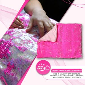 SENSORY4U Weighted Lap Pad for Kids - 5lb Sensory Lap Blanket with Sequin Flip Fabric for Tactile Stimulation Engagement - Sensory Companion for Everyday Use (Pink)