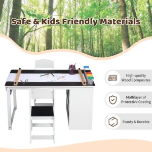 GarveeHome Kids Art Table and Chairs Set, Living and Learning Kids' Art Table and Stool Set with Large Storage Desk and Portable Art Supply Organizer, Kids Activity Table, Drawing and Painting Desk