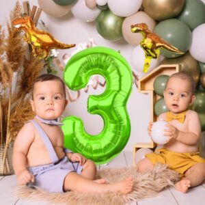 LEBERY Dinosaur Number 3 Ballloon, 40 Inch Green Number 3 Balloon, Mini Dino Foil Balloons Baby Dinosaur Balloons for Kid Dino Theme Jungle 3rd Birthday Baby Shower Party Decorations