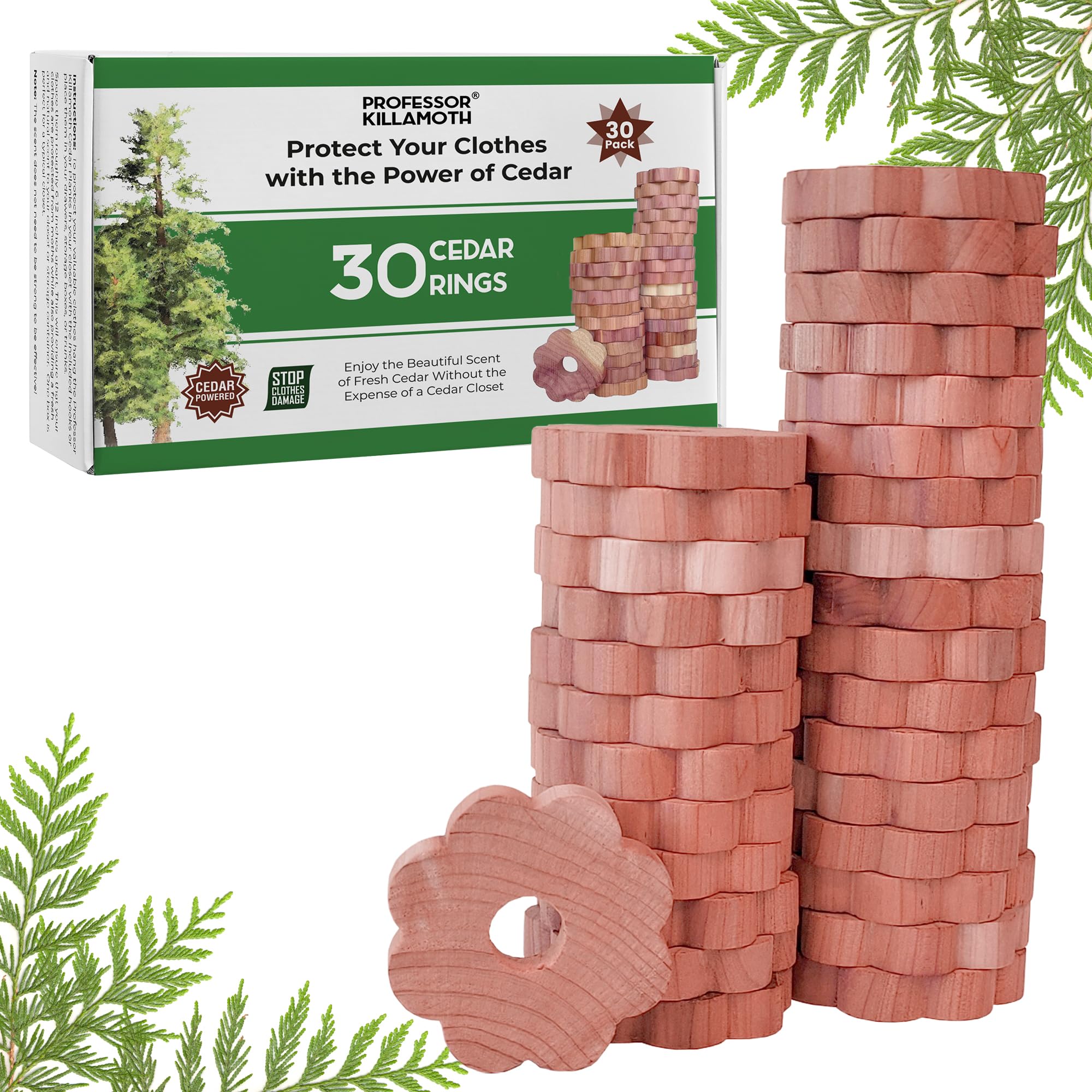 Cedar Rings for Clothes Storage – Stop Clothes Damage - 30 Fresh Cedar Rings to Protect Your Clothes