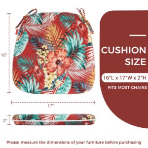 IN4 Care Indoor/Outdoor Chair Cushions 17"X16"X2" with Ties for Dining Chairs Set of 4, Waterproof U-Shaped Chair Pads, Foam Seat Cushions for Patio Kitchen Garden Office-Chili Red Floral