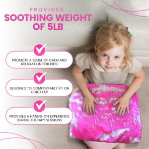 SENSORY4U Weighted Lap Pad for Kids - 5lb Sensory Lap Blanket with Sequin Flip Fabric for Tactile Stimulation Engagement - Sensory Companion for Everyday Use (Pink)