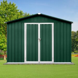 Jintop 6x8 FT Outdoor Storage Shed with Punched Vents and Hinged Door/Padlock,Metal Aluminum Garden Sheds w/Waterproof Roofs,Easy to Assemble,for Bike, Barbeque,Tool,Green+White