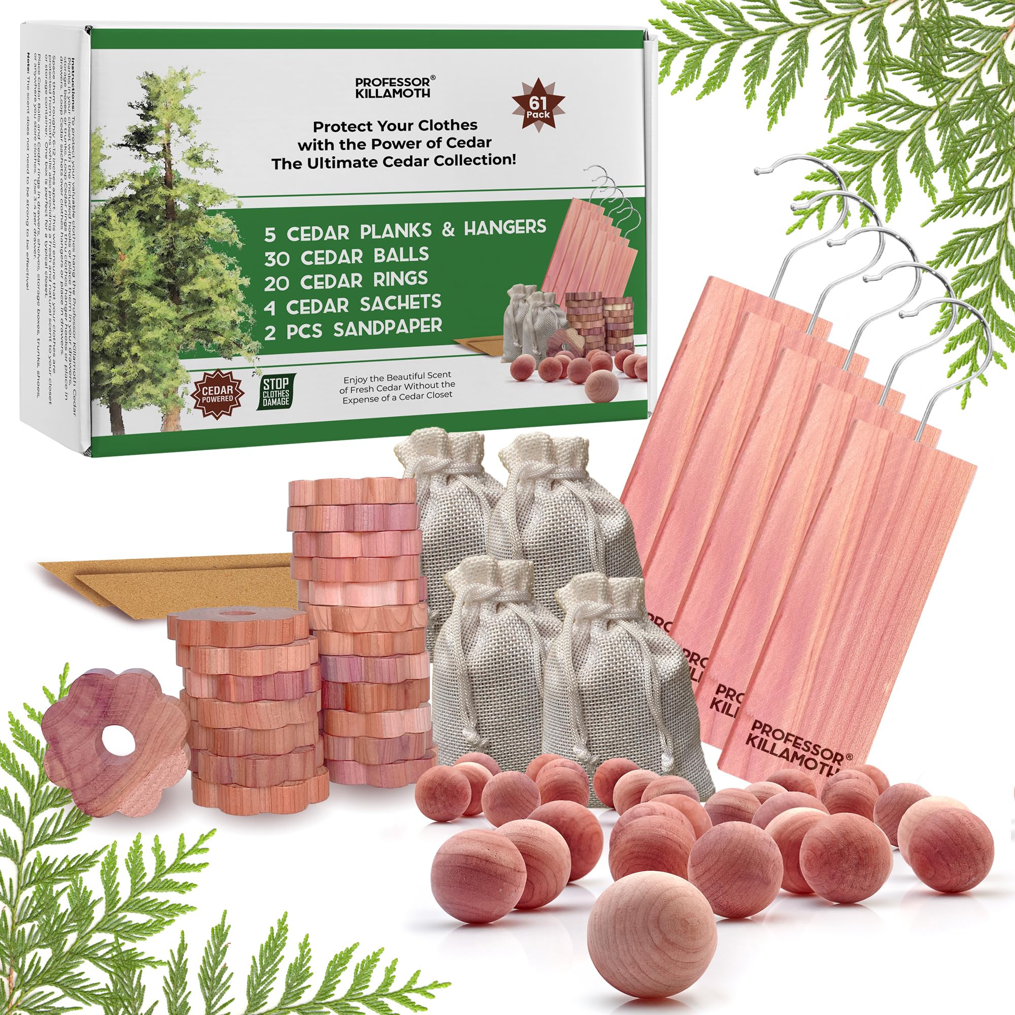 61 Pack Cedar Blocks, Sachets, Rings, Balls – Stop Clothes Damage – The Ultimate Cedar Collection to Protect Your Clothes