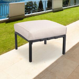 LOKATSE HOME Outdoor Patio Ottoman Metal Footstool with Soft Thick Cushion for Backyard Deck Lawn Garden, Beige