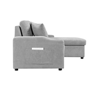 Eafurn L-Shaped Convertible Sleeper Sectional Sofa Couch Bed w/Chaise Lounge & Cup Holders, Reversible Corner Couch w/Pull Out Bed& Storage, 4 Seater Tufted Pullout Sofabed for Living Room Office