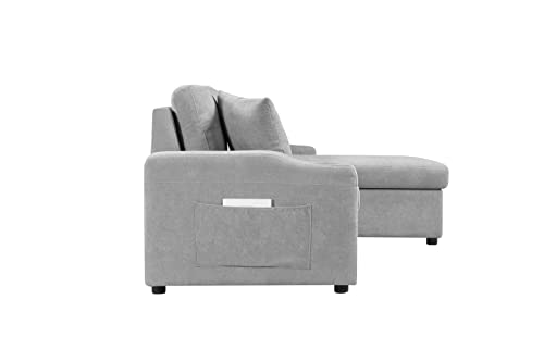 Eafurn L-Shaped Convertible Sleeper Sectional Sofa Couch Bed w/Chaise Lounge & Cup Holders, Reversible Corner Couch w/Pull Out Bed& Storage, 4 Seater Tufted Pullout Sofabed for Living Room Office