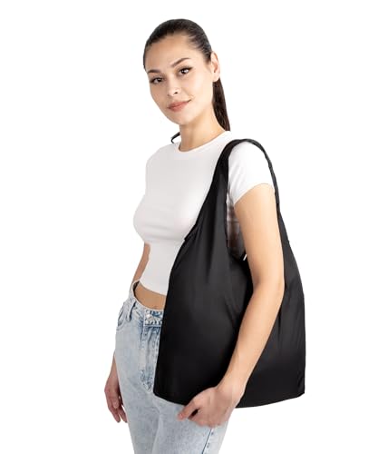 Nanobag - Ultra-Lightweight Compact Tote Shopping Bag - Reusable, Tiny and Eco-Friendly Foldable Multipurpose and Stylish (Standard, Black)