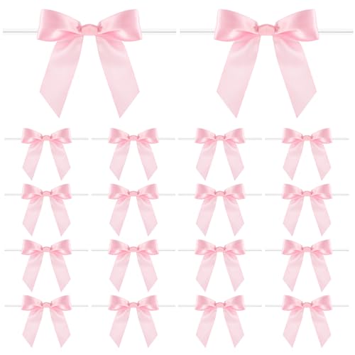 50pcs 3.5" Small Pink Bow Twist Tie Bows Mini Bows Wedding Favor Ribbon Bows for Cookie Candy Bagging Baby Shower Halloween Thanksgiving