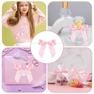 50pcs 3.5" Small Pink Bow Twist Tie Bows Mini Bows Wedding Favor Ribbon Bows for Cookie Candy Bagging Baby Shower Halloween Thanksgiving