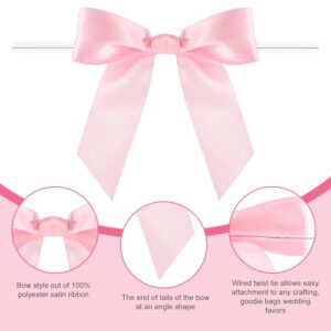 50pcs 3.5" Small Pink Bow Twist Tie Bows Mini Bows Wedding Favor Ribbon Bows for Cookie Candy Bagging Baby Shower Halloween Thanksgiving