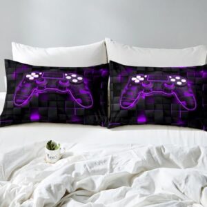 Erosebridal Gaming Twin Fitted Sheet for Boys Teens Game Bedding Set,Kids Gamer Bed Sheets Game Bedroom Decor,Glowing Neon Gamepad Sheets Geometric Bed Set with Deep Pocket,Purple 2Pcs