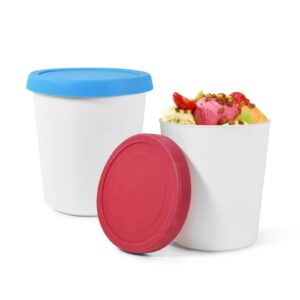 home ice cream containers 2pack,1 quart reusable ice cream containers with lids, no leak and frost ice cream storage containers for freezer, freezer storage tub for homemade ice cream, sorbet