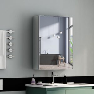 Quavikey Mirrored Medicine Cabinet with Aluminum Recessed or Surface Mount for Bathroom Storage 20x26 Inch, Silver