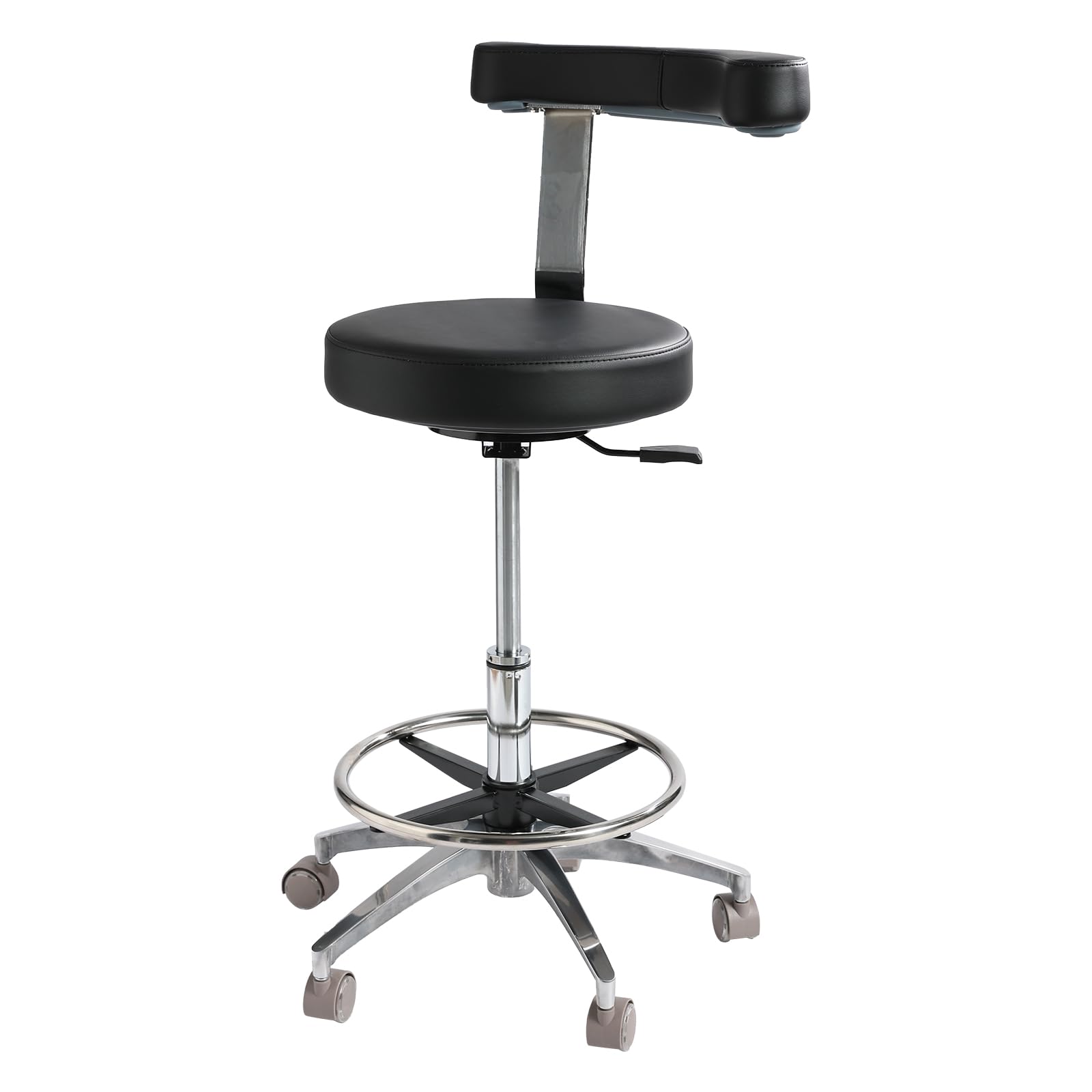 Viviange Adjustable Ergonomic Dental Stool with Back Support - Rolling Dentist Chair for Hygienists, Assistants, and Medical Professionals - Black