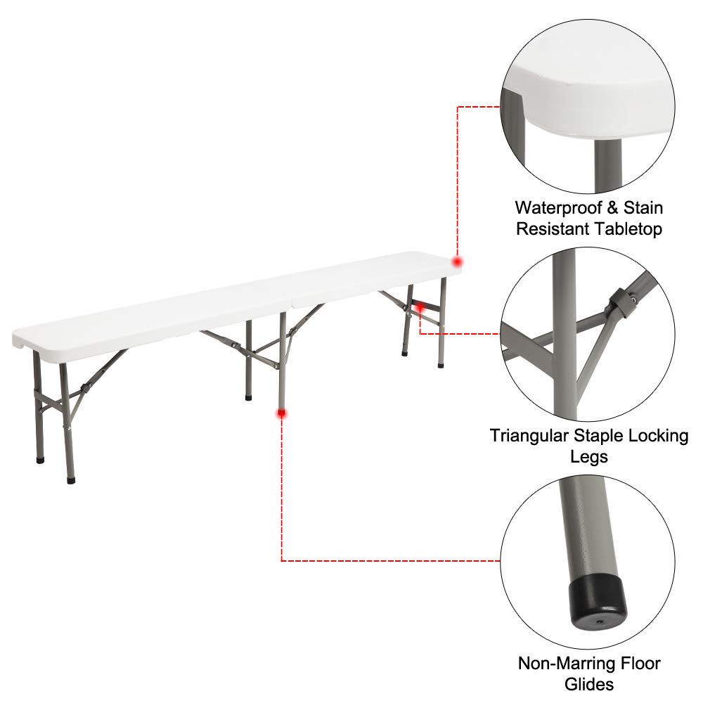 Generic 6FT Outdoor Courtyard Foldable Bench for Folding Table Portable (72.05 x 11.02 x 17.13) (L x W x H), White