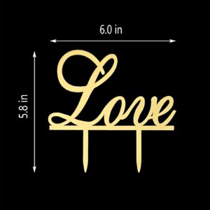 JIEEIN Love Cake Topper - Wedding/Engagement/Bridal Shower/Anniversary/Birthday/Bachelorette/Confession Party Decorations Supplies (Mirror Gold Acrylic)