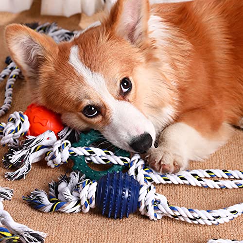 JzcsdkSIL Chewing Toy for Dogs Interactive Puzzle Improving Pets Digestion Molar Chew Toy Great Dental Chew Tug Toy 13 Colors Dog Ball with Rope Big Dogs for Training