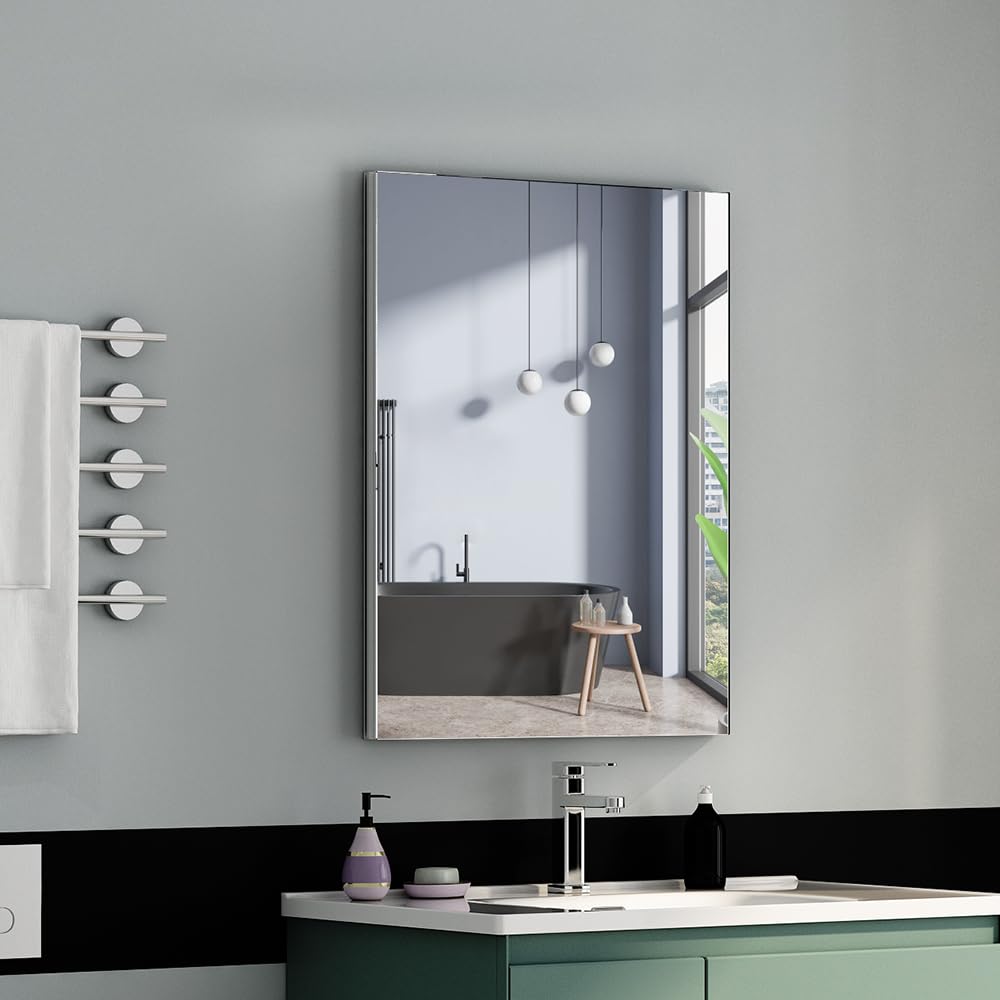 Quavikey Mirrored Medicine Cabinet with Aluminum Recessed or Surface Mount for Bathroom Storage 20x26 Inch, Silver