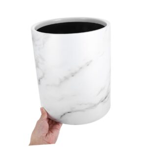 STOBAZA Marble Pattern Trash Can 8L Plastic Wastebasket Large Garbage Bin Decorative Rubbish Can Wastepaper Container Bin for Bedroom Home Office White