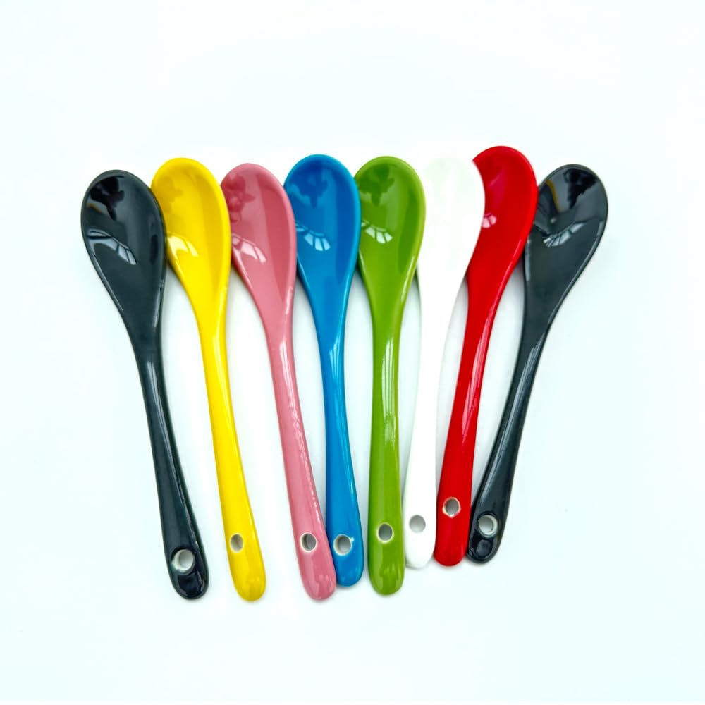 8PCS 5" Ceramic Soup Spoons Porcelain Spoons for Desserts Coffee Tea Yogurt Ice-cream Appetizers Spoon