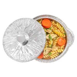 Foil Lux 34 Ounce Pans And Lids, 10 Disposable Pots With Lids - Oven-Ready, Stove Compatible, Aluminum Foil Baking Pans, Freezable, For Outdoor Camping, Vacation, Picnic, And More - Restaurantware