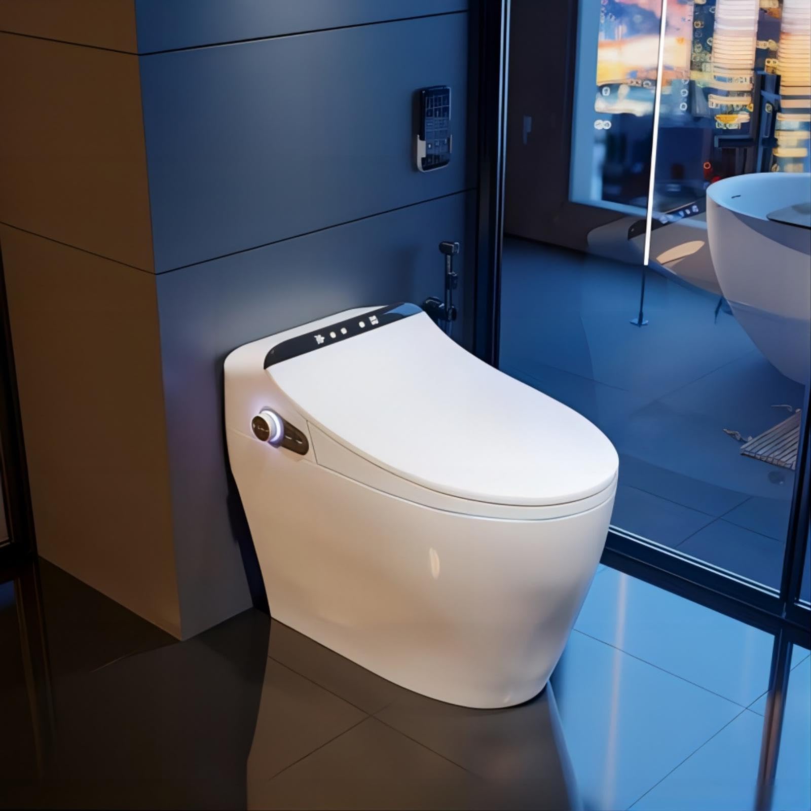 Homary Modern Smart Toilet One-Piece 1.27 GPF Floor Mounted Automatic Toilet Elongated Smart Toilet Bidet with Seat (White)