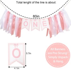 Pink Bow One High Chair Banner - One High Chair Bow Banner,Pink Bow Birthday Decoration,Pink Ribbon Girl 1st Birthday