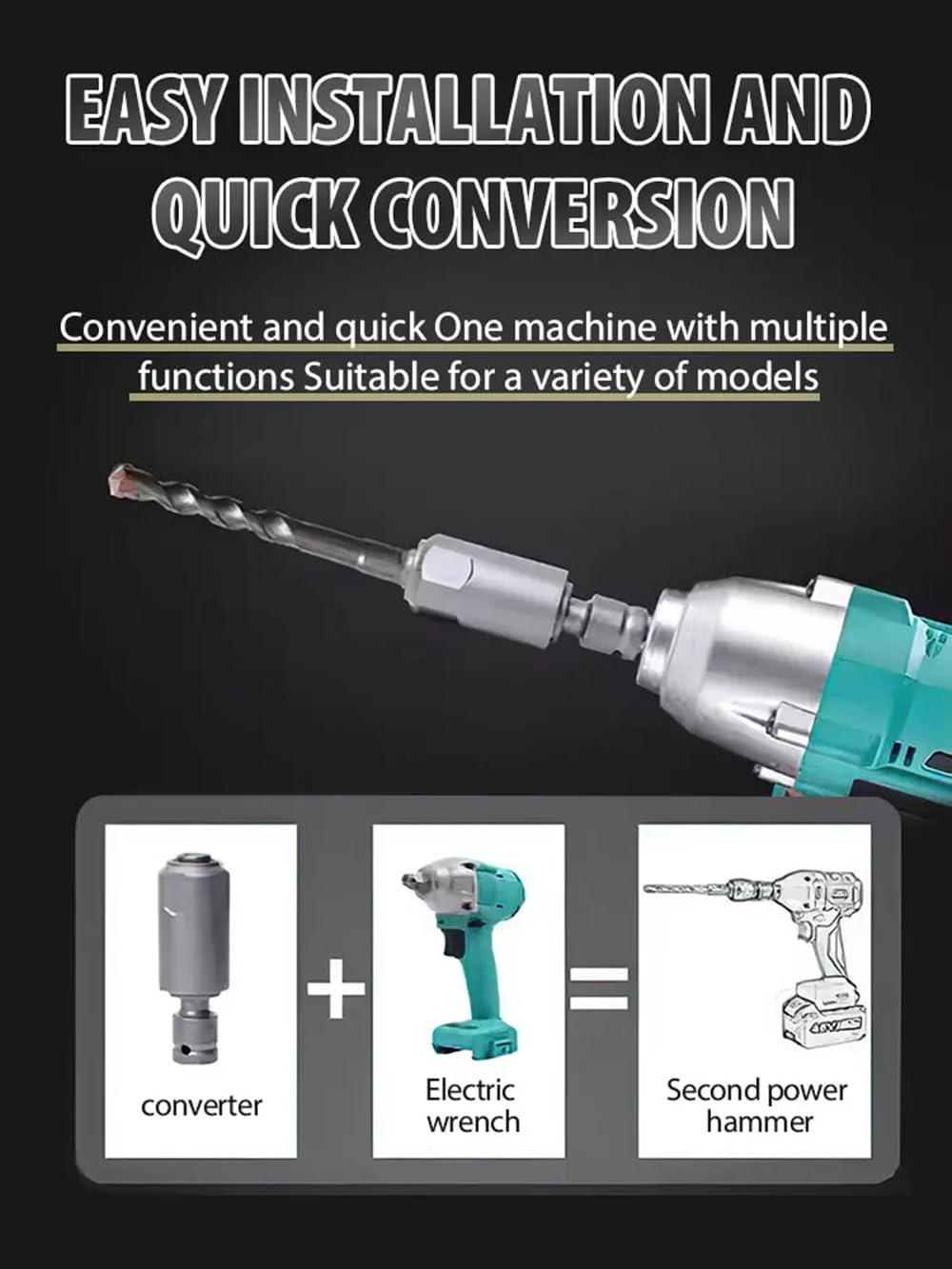 Adapter for Converting Impact Wrench to Electric Hammer, Quick Release Adapter Converter for Converting Electric Drill to Electric Hammer Converts to SDS-Plus interface