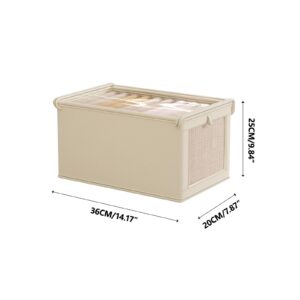 Oxford Cloth Window Visible Clothing Storage Box With Lid Large Fabric Storage Box for Home Storage (Beige)