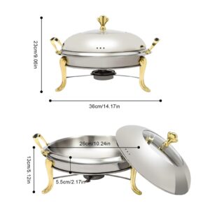 2.64Qt Chafing Dishes,Round Stainless Steel Chafing Dish Buffet Set with Glass Lid and Holder,Buffet Warmers Sets for Parties,Gold (Gold 2.64Qt)