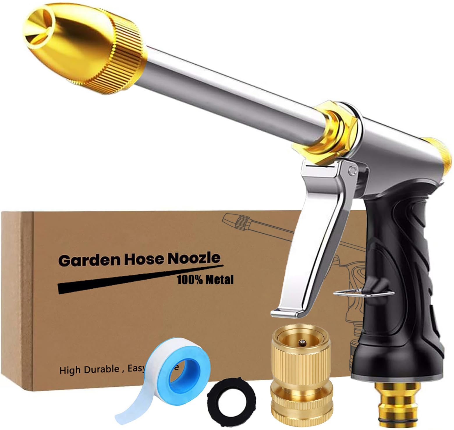 Upgrade Garden Hose Nozzle,100% Heavy Duty Metal Spray Gun With Full Brass Nozzle,High Pressure Water Hose Nozzle Sprayer Head,3/4" Quick Connectors,for Lawn & Garden,Washing Cars,Showering Dogs&Pets