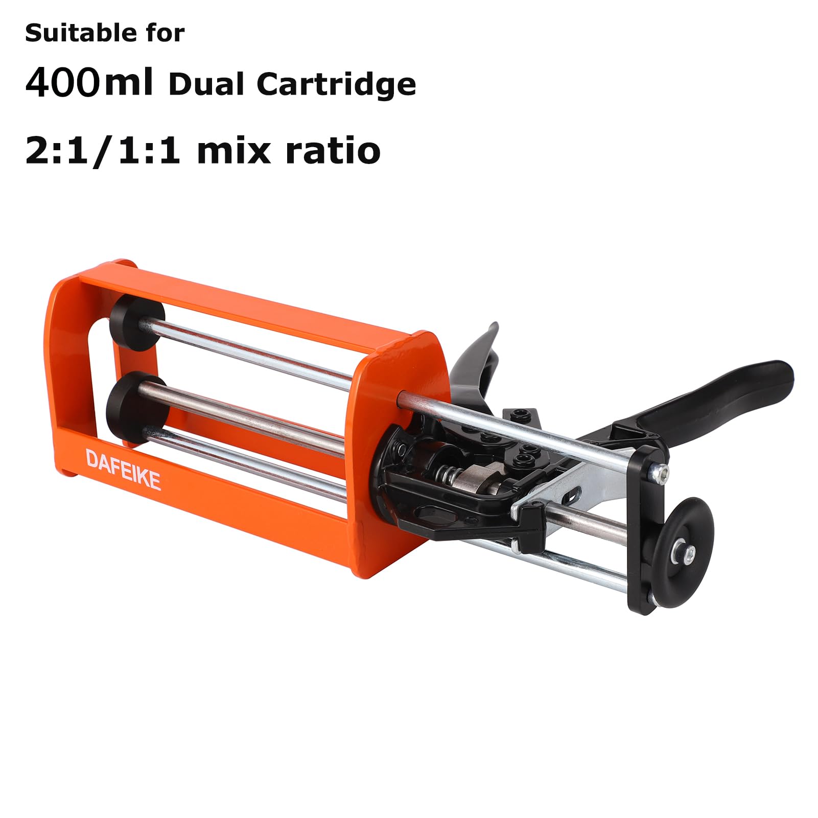 DAFEIKE 400ml Epoxy Gun Dual Component Caulking Gun Manual Double Cartridge Caulk Gun Panel Bond Adhesive Applicator for 13.5 fl oz Mix Ratio 1:1 and 2:1, Orange