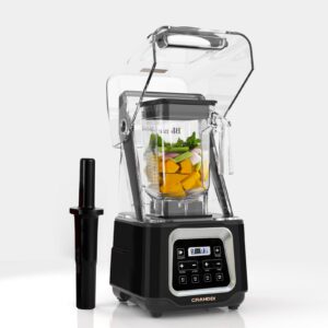 cranddi smart blender digital touch screen with removable cover, 2200w quiet shield blender, 52oz commercial blender with 4 program for juice, smoothies, frozen drinks & more, k80ts, black