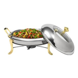 2.64qt chafing dishes,round stainless steel chafing dish buffet set with glass lid and holder,buffet warmers sets for parties,gold (gold 2.64qt)